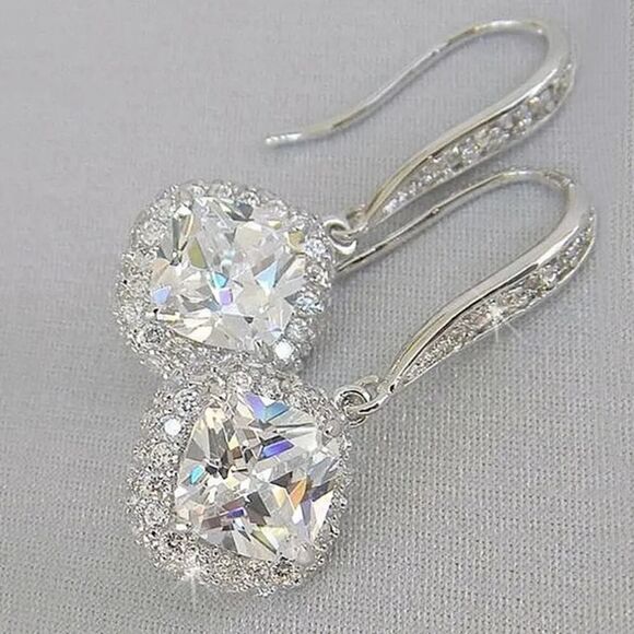 Cubic Zirconia Hanging Drop Dangle Ear Hook Earrings - Picture 4 of 4